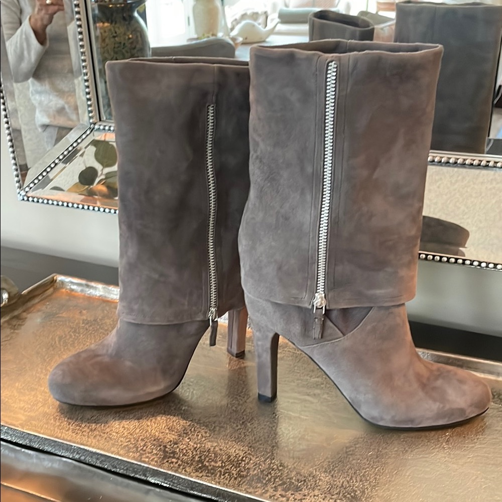 Franco Sarto calf high gray suede fold over boots